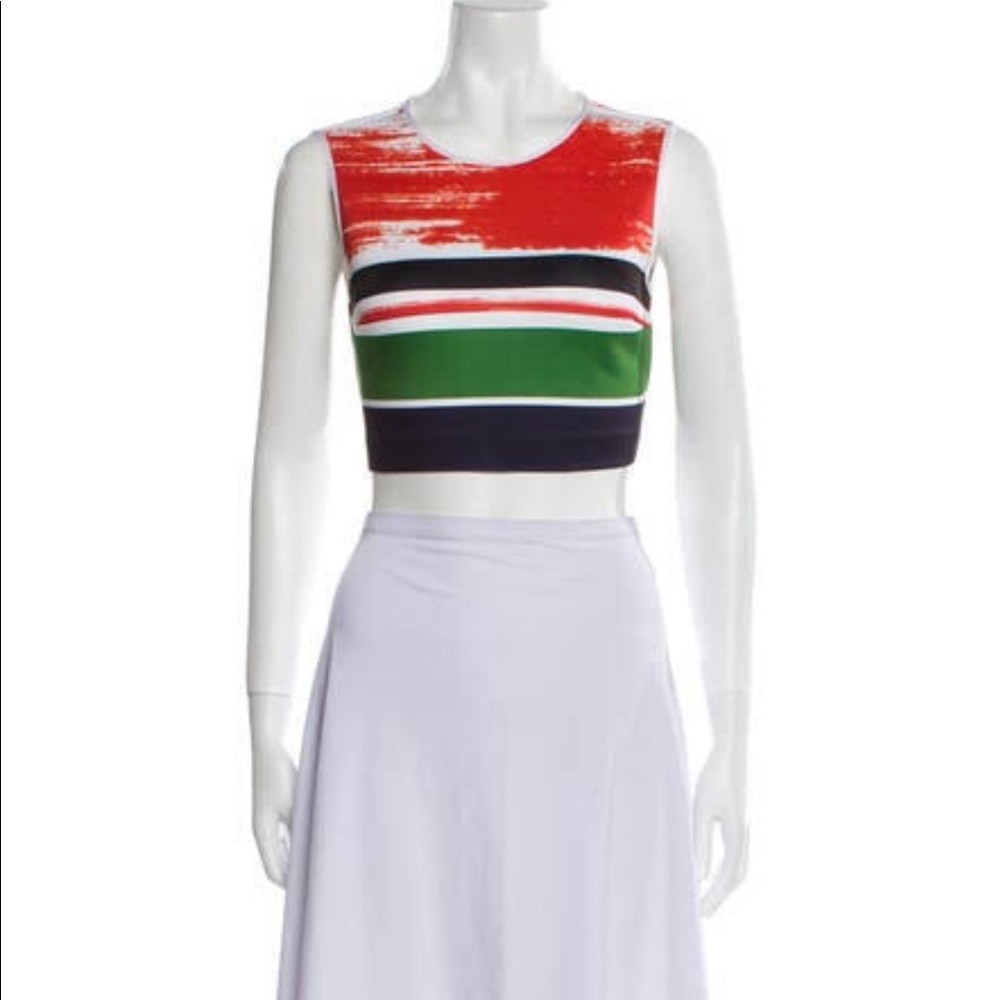 CLOVER CANYON RED STRIPED SCOOP NECK CROP TOP S
